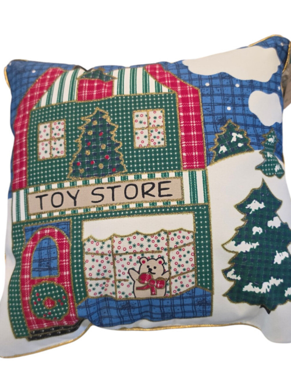 Vintage 1996 Village Collection Christmas Pillow Toy Store Quilted NEW